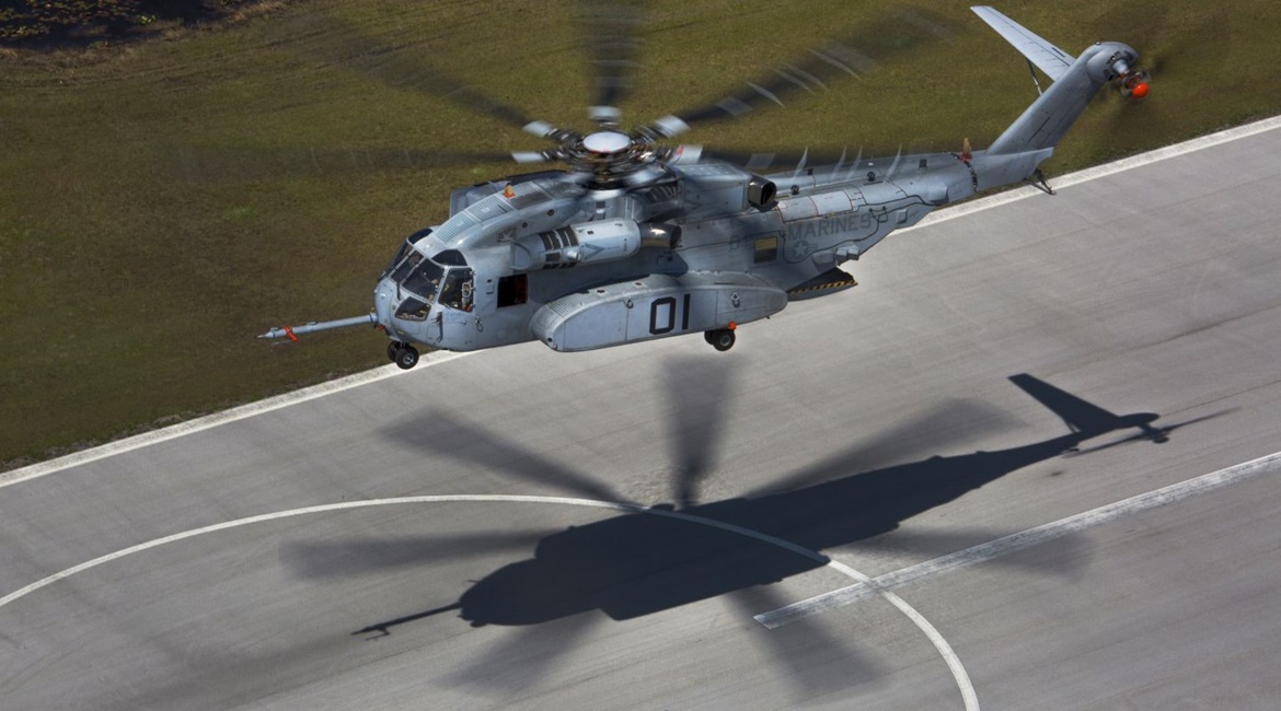 The CH-53K flies a test flight on 22 March 2017 in West Palm Beach, Florida. The GAO, in a report, recommended the US Navy cap CH-53K production at six per year until the end of IOT&E because increasing production, in the face of unresolved technical c...