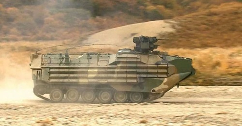 A KAAV7A1 amphibious assault vehicle trialling an RCWS developed by Hanwha Defense.