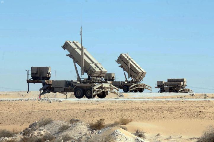 Saudi Patriot launchers, one with PAC-3 missiles, the others with larger PAC-2 missiles, during Exercise ‘Ramah al-Nasr-1’ that was held in the Eastern Province in January-February. (Saudi Press Agency)