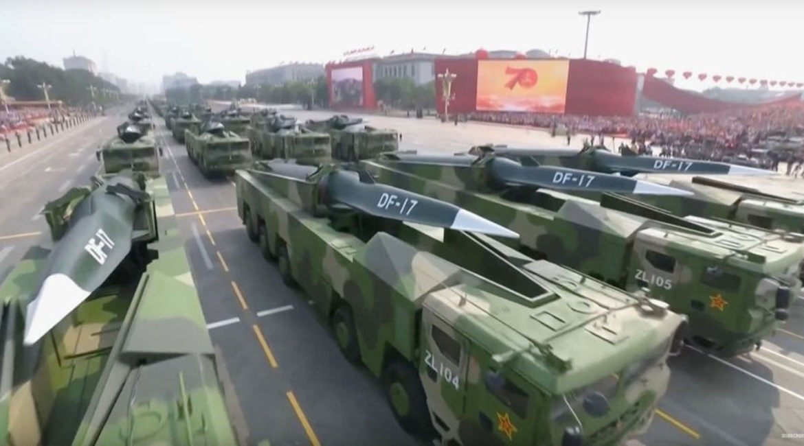 Chinese DF-17 ballistic missiles during a military parade held in Beijing on 1 October 2019. USINDOPACOM chief Adm Philip Davidson said on 9 March that the military balance in the Indo-Pacific region is “becoming more unfavourable to the United S...