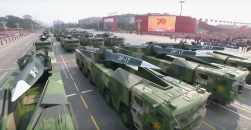 Chinese DF-17 ballistic missiles during a military parade held in Beijing on 1 October 2019. USINDOPACOM chief Adm Philip Davidson said on 9 March that the military balance in the Indo-Pacific region is “becoming more unfavourable to the United S...