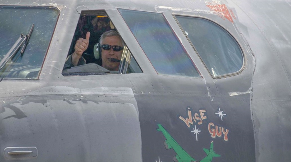 Seen after its maiden flight from the boneyard in 2019, 'Wise Guy' has now been fully restored and returned to service at Minot AFB, North Dakota.