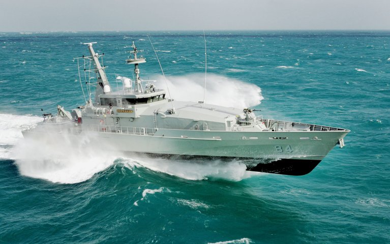 
        Australia’s second Armidale-class patrol boat, HMAS
        Larrakia
        , seen here during its sea trials. The vessel’s sister ship, HMAS
        Pirie
        , will be decommissioned on 26 March 2021.
       (Austal)