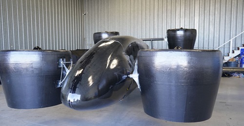 A half-scale prototype of Sabrewing Aircraft's Rhaegal unmanned heavy-lift, long-range cargo aircraft. The company plans to deliver its first four full-sized Rhaegal-B aircraft to the Arabian Development and Marketing Co by December, despite not having...