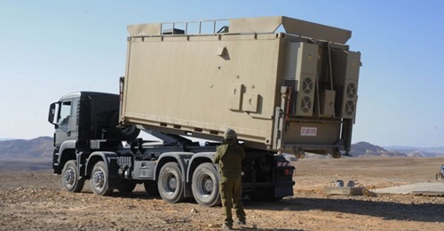 An Iron Dome BMC being unloaded as part of a battery deployment in southern Israel.