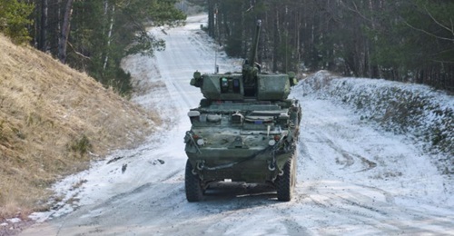 US soldiers with 4th Squadron, 2nd Cavalry Regiment conduct a live fire exercise using the 30 mm Stryker ICVD at the 7th Army Training Command's Grafenwoehr Training Area, Germany, in February 2018. The service is in the midst of a competition to decid...