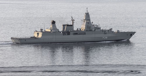 The German Navy's Sachsen-class (Type 124) anti-air warfare frigate FGS 
        
         (F 219) is pictured during post refit trials in March.