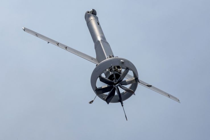 The Martin UAV V-Bat pictured on 24 July 2019. The aircraft, offered by Kongsberg Geospatial, was selected by Defence Research and Development Canada to perform UAV trials from Canadian Coast Guard vessels.  (US Navy)
