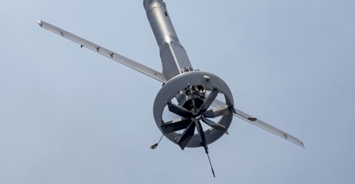 The Martin UAV V-Bat pictured on 24 July 2019. The aircraft, offered by Kongsberg Geospatial, was selected by Defence Research and Development Canada to perform UAV trials from Canadian Coast Guard vessels.