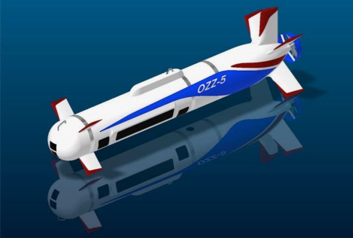 A computer-generated image of MHI’s OZZ-5 autonomous underwater mine countermeasure vehicle. (MHI)
