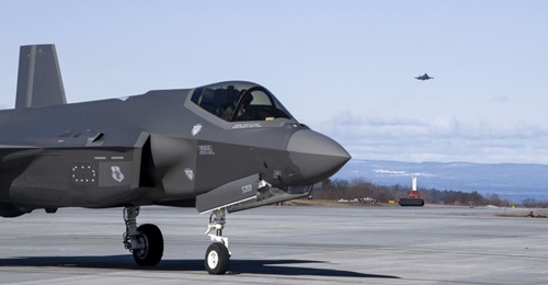 An F-35A assigned to the 134th Fighter Squadron, Vermont Air National Guard, takes off during a training exercise on 12 March 2021. Sources tell 
        
         the USAF's commitment to buying 1,763 F-35As is wavering due to the aircraft's ...