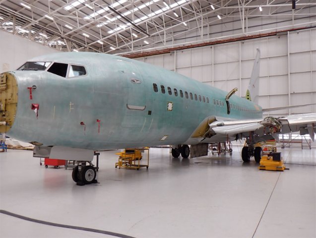 The first 737 being converted into an E-7 Wedgetail AEW1 aircraft for the UK RAF. (Boeing UK)