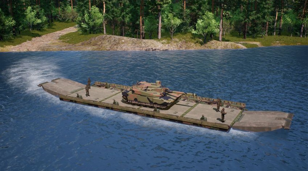 The PFM XP in the ferry version shown here can lift the M1A2 SEPv3 Abrams, Challenger 2, Leopard 2A7, Ariete, Altay, K2A1 Black Panther, and Leclerc MBTs.