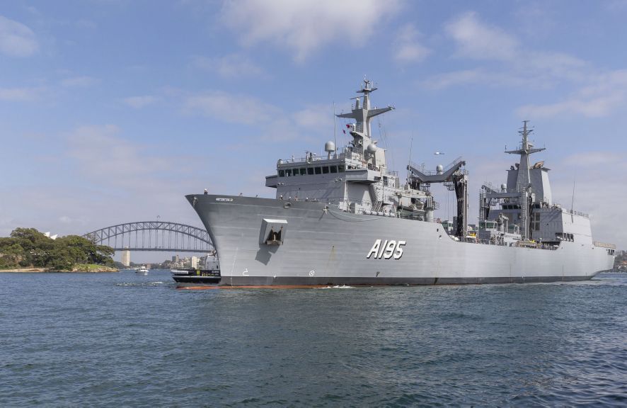 Supply, seen here arriving in Sydney Harbour on 15 January, is the first of two ships of the class aimed at providing enhanced logistics support for the Australian fleet.  (Commonwealth of Australia/Department of Defence)