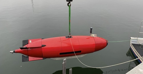 DIVE-LD AUV being lowered into the water for a trial.