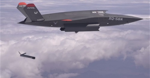 The XQ-58A Valkyrie demonstrates the separation of the Altius-600 sUAS in a test at Yuma Proving Ground, Arizona, on 26 March 2021.