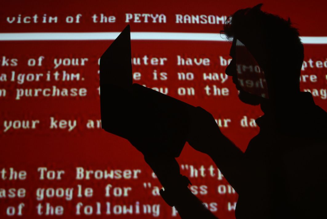 A screen displaying Petya ransomware on 27 June 2017. (Alexander Ryumin/TASS via Getty Images)