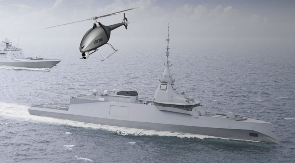 An artist's impression of Naval Group-Airbus Helicopters VSR700 shipborne UAV.