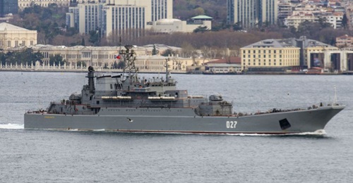 The Russian Northern Fleet Project 775 Ropucha-class large landing ship  
        
         is pictured transiting the Bosphorus en route to the Black Sea on 17 April.
