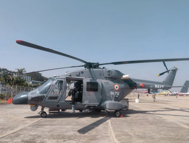 An IN Dhruv ALH Mk III helicopter. The rotorcraft will be one of three operated by INAS 323: the IN’s first naval air squadron to be equipped with the indigenously designed and built platform.  (Via Press Information Bureau)