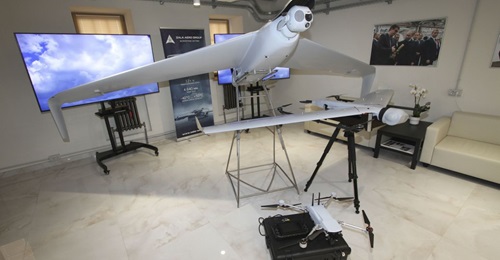 ZALA Aero unveiled the ZALA 421-16E5G UAV with a hybrid powerplant (on stand) and a UAS navigation system that does not depend on GLONASS/GPS satellite navigation (on floor) on 14 April.