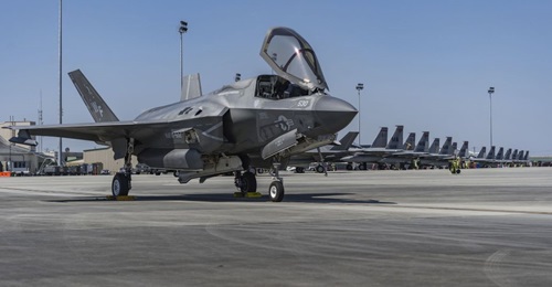 An F-35B at the Sentry Savannah in April 2021, hosted by the Georgia Air National Guard in Savannah, Georgia. A pair of Democrats vowed to oppose authorising additional F-35s than those requested in the Pentagon's FY 2022 budget request.