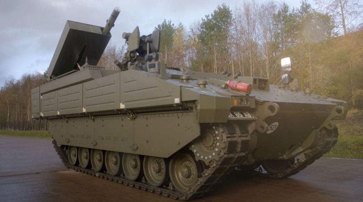 GDLS-UK and MBDA's proposal, a vehicle externally resembling the Ares APC, for the UK's armed overwatch requirement.