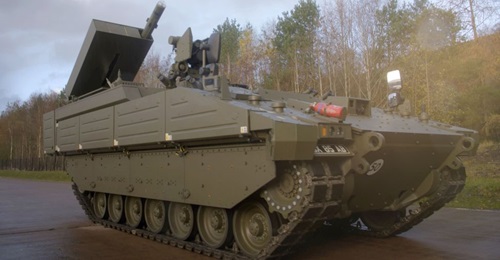 GDLS-UK and MBDA's proposal, a vehicle externally resembling the Ares APC, for the UK's armed overwatch requirement.