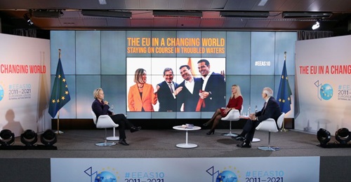 High Representative of EU for Foreign Affairs and Security Policy Josep Borrell (far right, seated) attends an event as part of the 10th anniversary of the European External Action Service (EEAS), in Brussels, Belgium, on 1 December 2020. An EEAS task ...