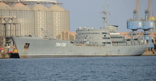 The Russian Amur-class repair ship PM-138 in Port Sudan on 2 May.