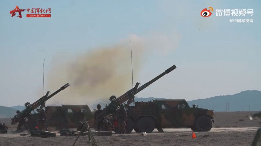 A screengrab from footage released by CCTV on 13 May showing a new type of wheeled SPH – commonly referred to as the PCL-171 – taking part in a live-fire exercise with a brigade under the PLAGF’s 75th Group Army.  (CCTV)