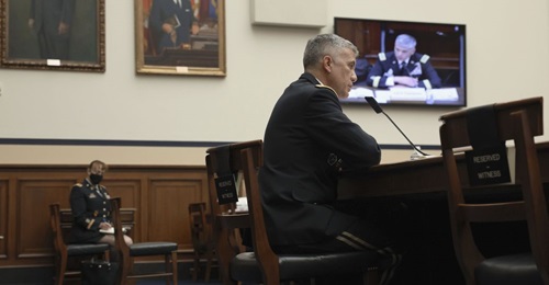 General Paul Nakasone, director of the National Security Agency, addresses a hearing of the House Armed Services Subcommittee on Cyber, Innovative Technologies, and Information Systems in Washington, D.C., on 14 May 2021. He took questions regarding th...