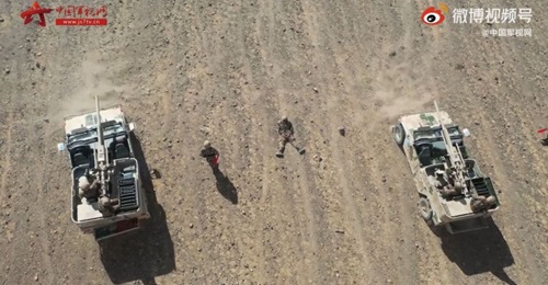 A screengrab from footage released by CCTV on 18 May showing that the PCP001 fire-support vehicle is now operated by the artillery brigade of a combined arms battalion in Xinjiang.