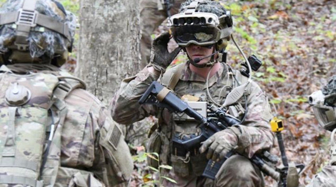 Soldiers from the 82nd Airborne Division use the latest IVAS prototype during a training exercise in October 2020. The US Army is requesting USD854 million to purchase the systems next year.