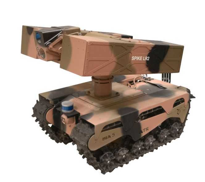 The Warfighter Spike UGV demonstrator will feature a twin-cell launcher for the Rafael Advanced Defense Systems Spike LR2 anti-tank guided missile.  (Cyborg Dynamics)